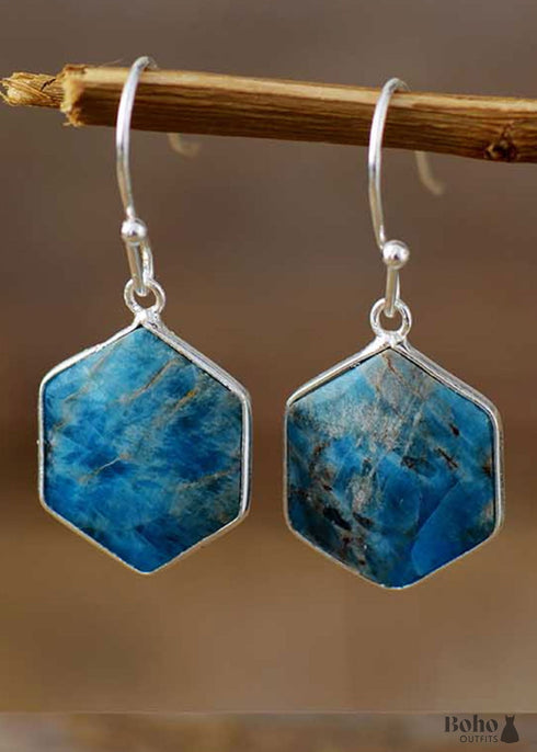 Boho Earrings, Dangle Earrings, Blue Apatite